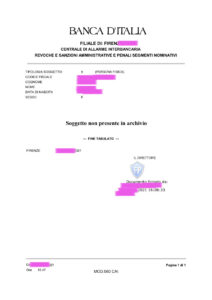 ESEMPIO VISURA CAI BANKITALIA POSITIVA