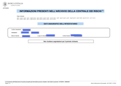 ESEMPIO VISURA CR BANKITALIA