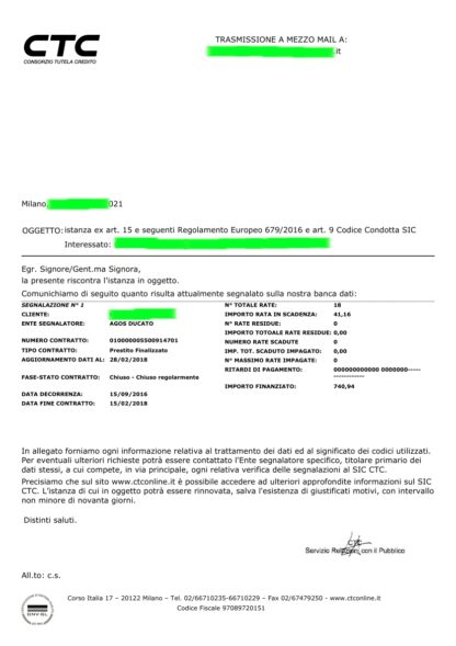 ESEMPIO VISURA CTC