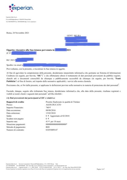 ESEMPIO VISURA EXPERIAN