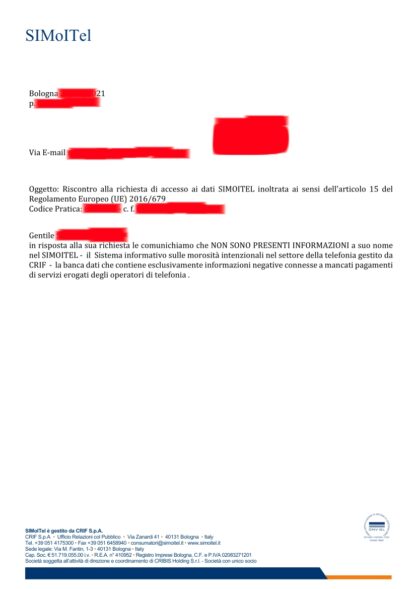 ESEMPIO VISURA SIMOITEL