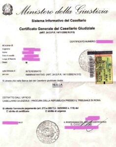 CERTIFICATO CASELLARIO GIUDIZIALE GENERALE PENALE CIVILE