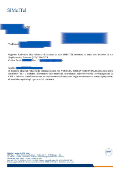 ESEMPIO VISURA SIMOITEL PULITA