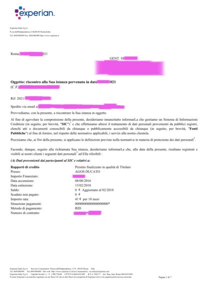 VISURA EXPERIAN ESEMPIO