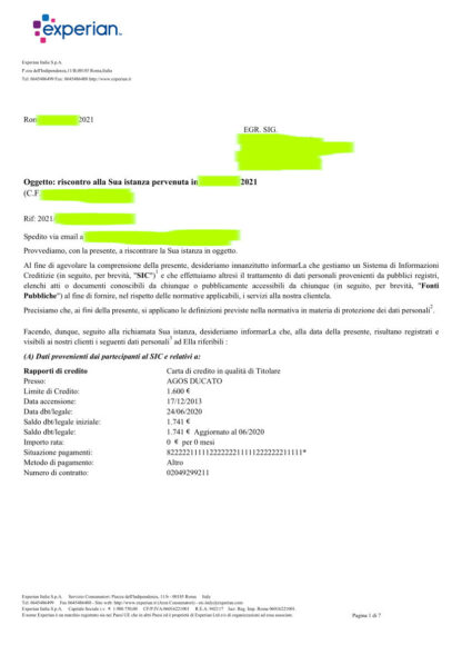 VISURA EXPERIAN DATI NEGATIVI