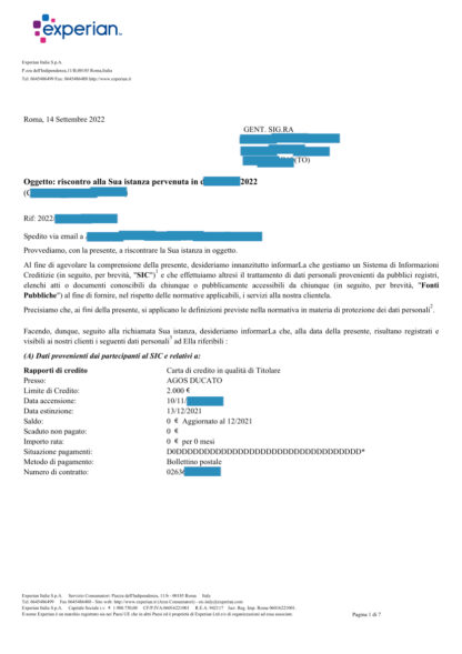 EXPERIAN NEGATIVA