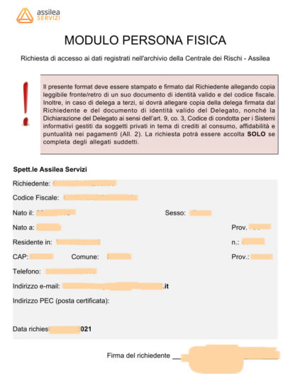 MODULO RICHIESTA VISURA ASSILEA