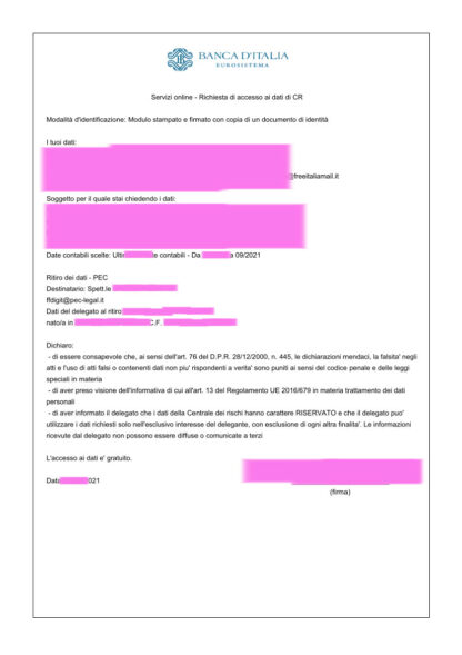 MODULO CR ONLINE BANCA D'ITALIA