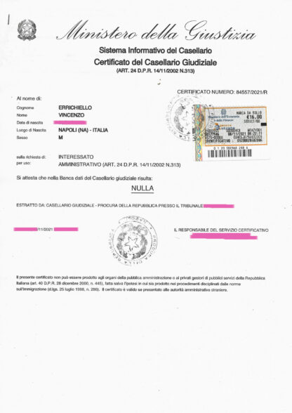 PRENOTAZIONE CASELLARIO GIUDIZIALE GENERALE