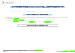 ESEMPIO VISURA CR BANCA D'ITALIA SENZA SEGNALAZIONI NEGATIVE