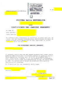 CERTIFICATO DEI CARICHI PENDENTI
