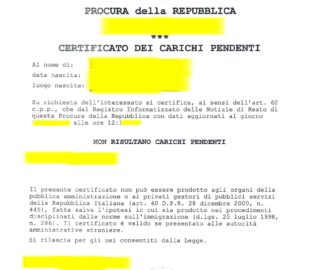 CERTIFICATO DEI CARICHI PENDENTI