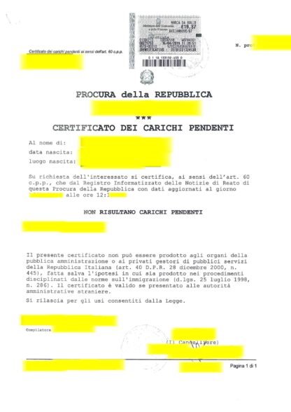 CERTIFICATO DEI CARICHI PENDENTI