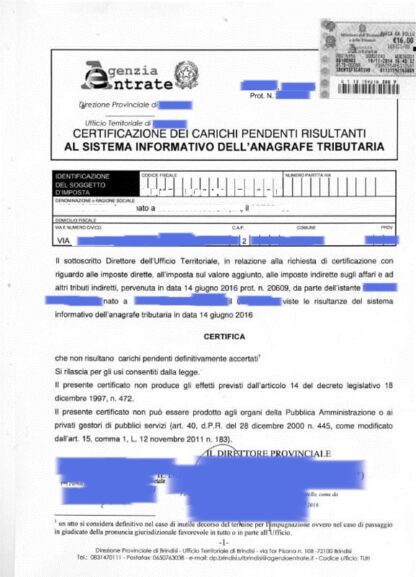 ESEMPIO CASELLARIO AGENZIA DELLE ENTRATE