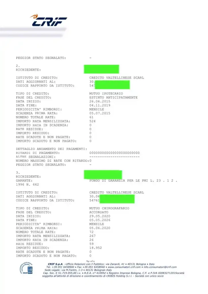 ESEMPIO VISURA CRIF